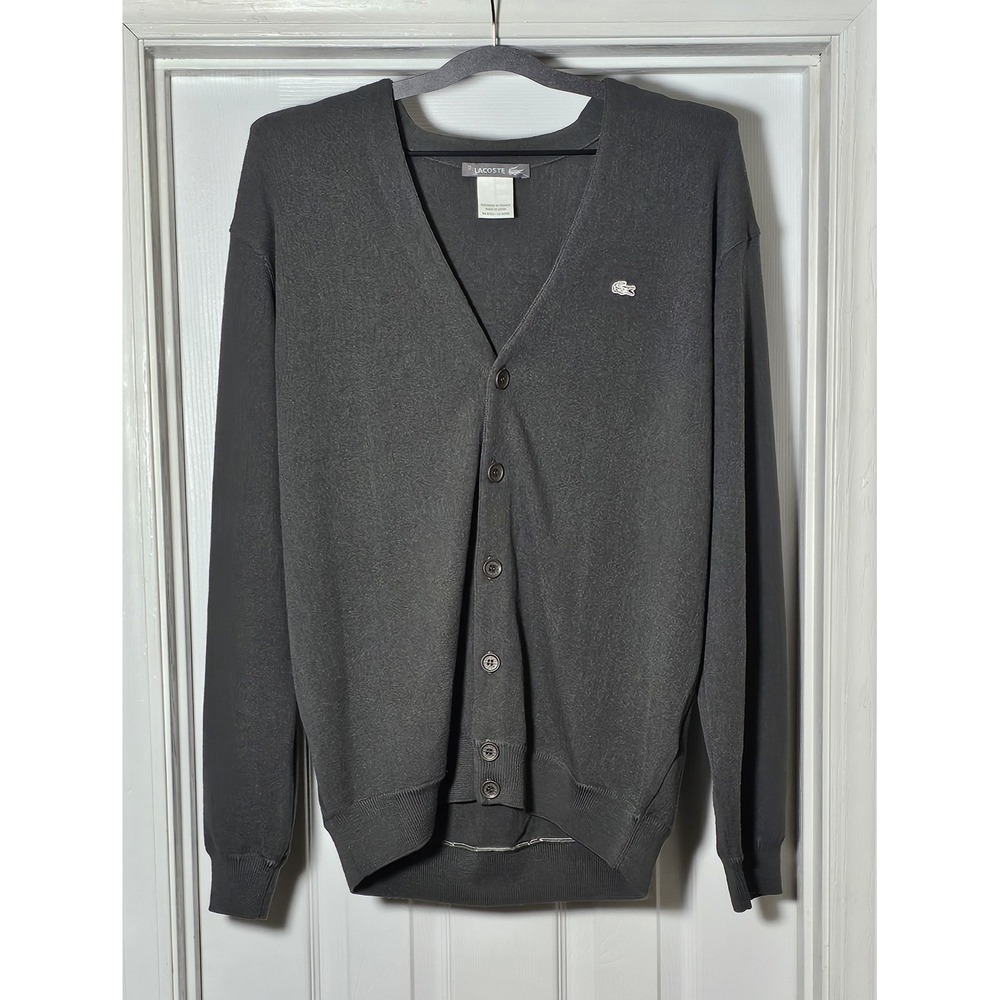 Lacoste Izod Wool Charcoal Grey Grunge 90s Knit Cardigan Sweater Size 5 Medium